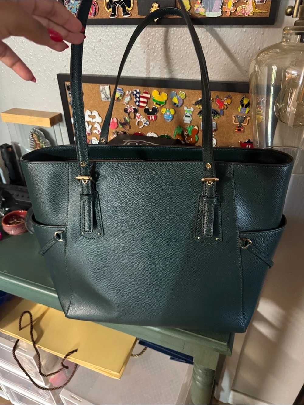 Michael Kors Emerald Saffiano Tote with Gold Hardware